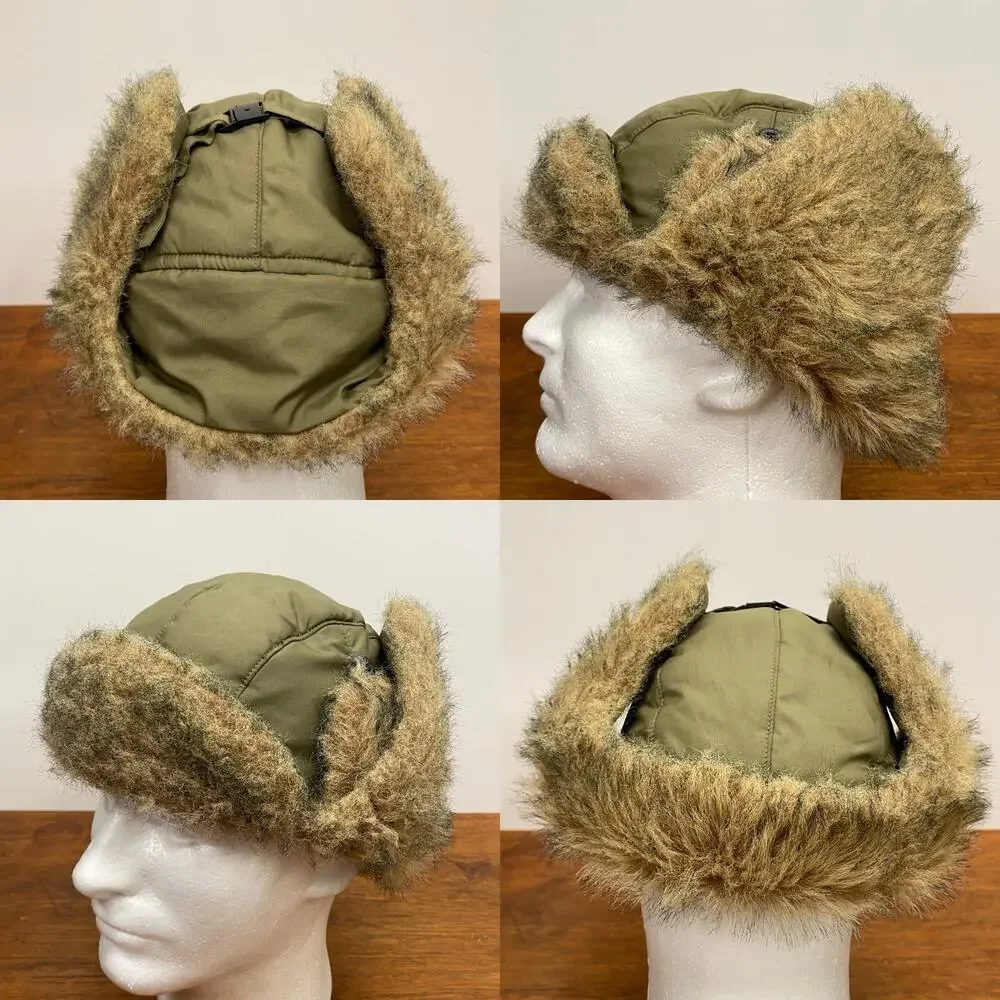 GAP Quilt Lined Tan Trapper Hat Faux Fur Accent Ear‎ Flaps Fudd Cap Unisex S / M
